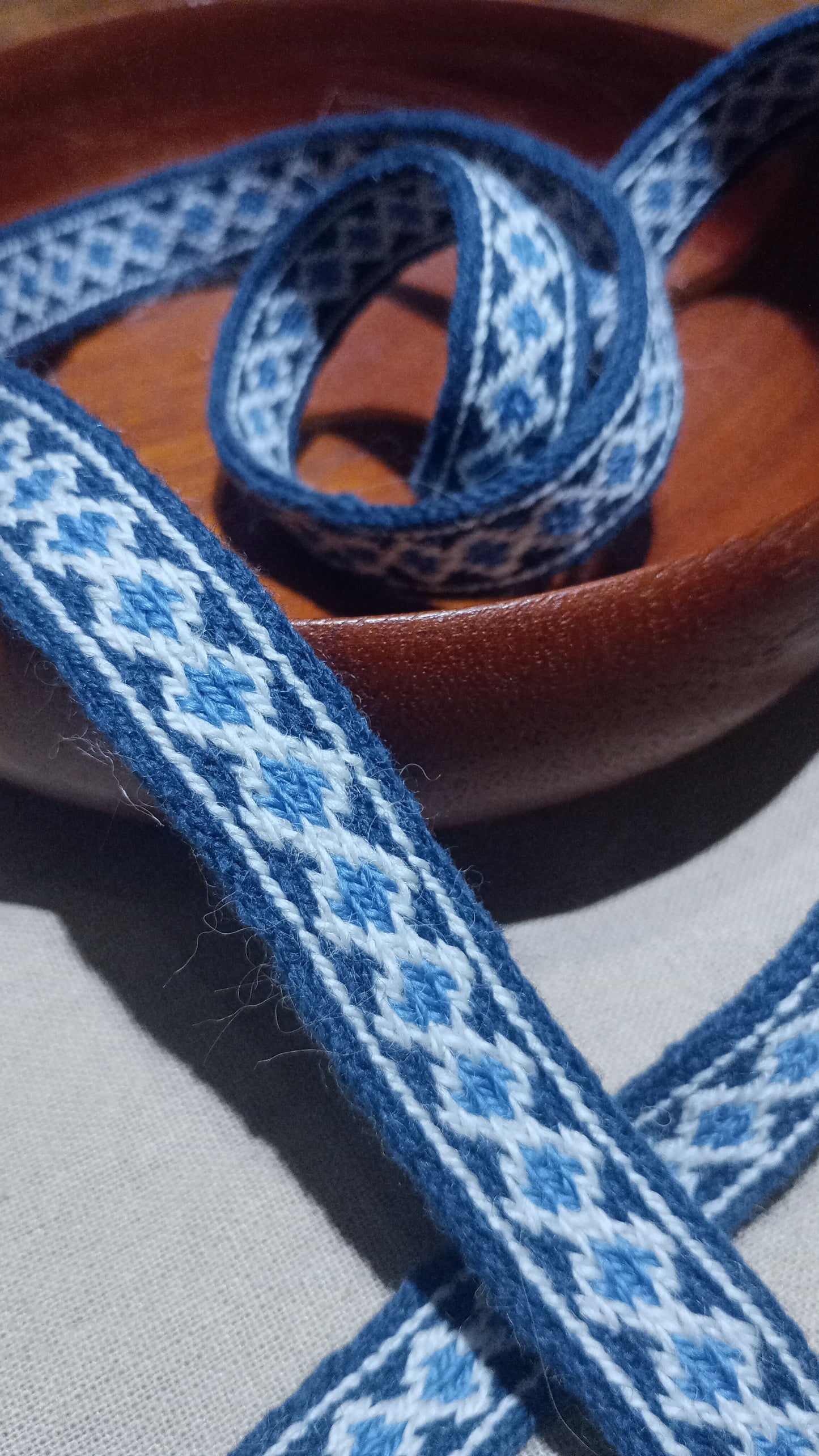 Anglo-Saxon belt from Cambridge. Brass buckle and plant dyed wool