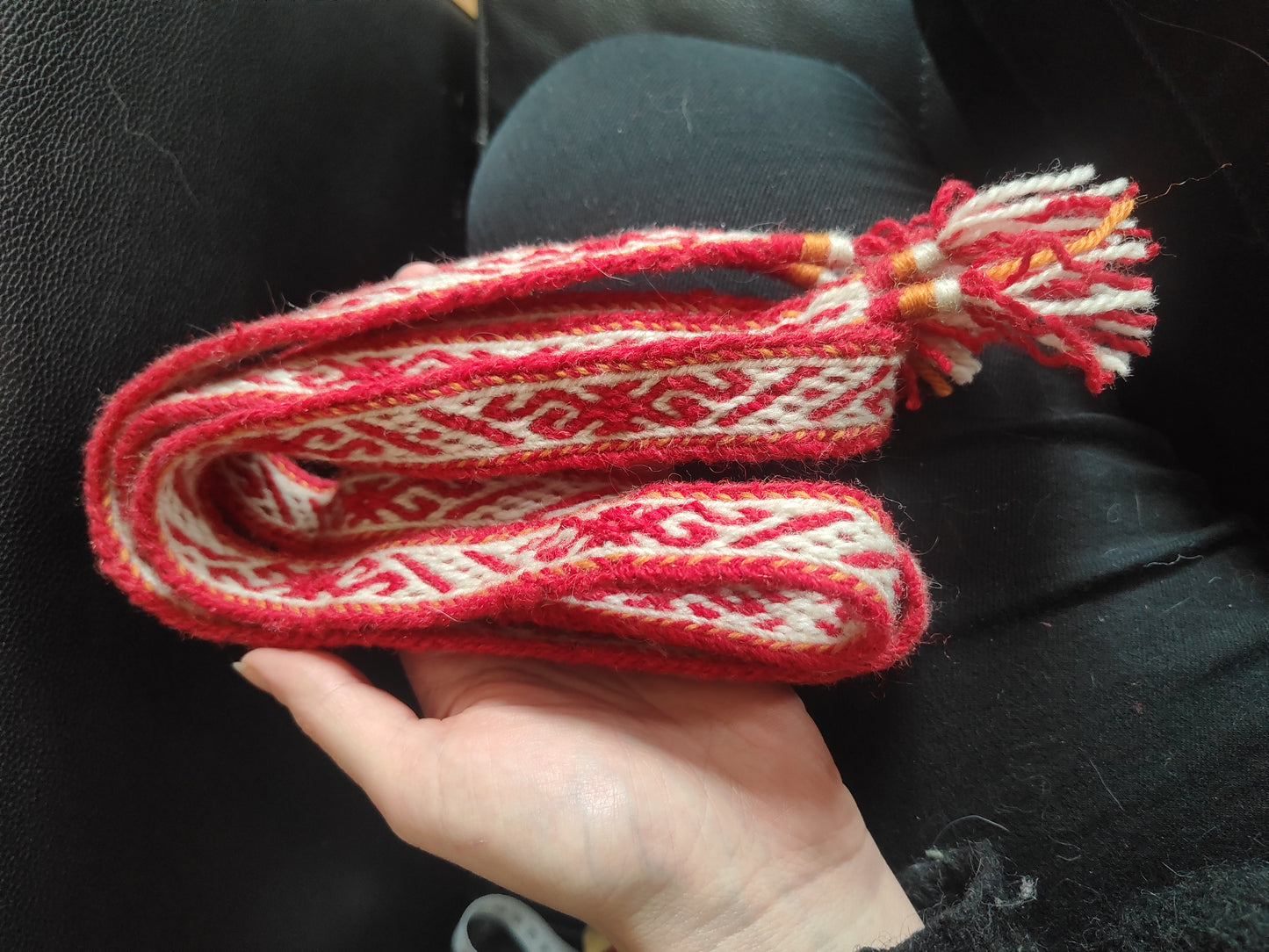 Belt with historical Latvian pattern in red