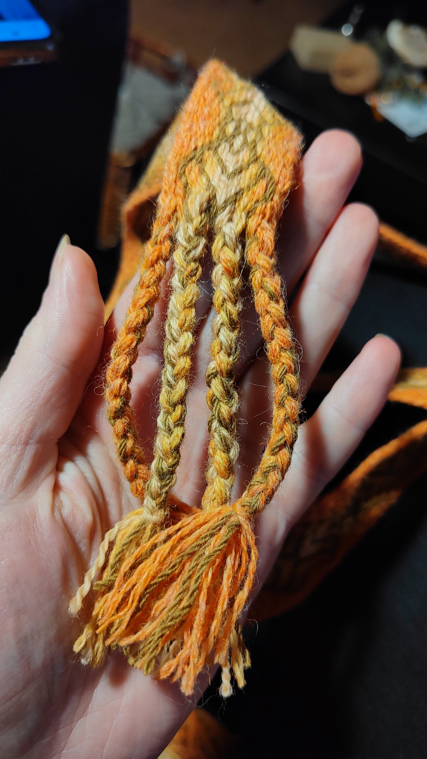 Belt with orange and green pattern (plant dyed yarns)