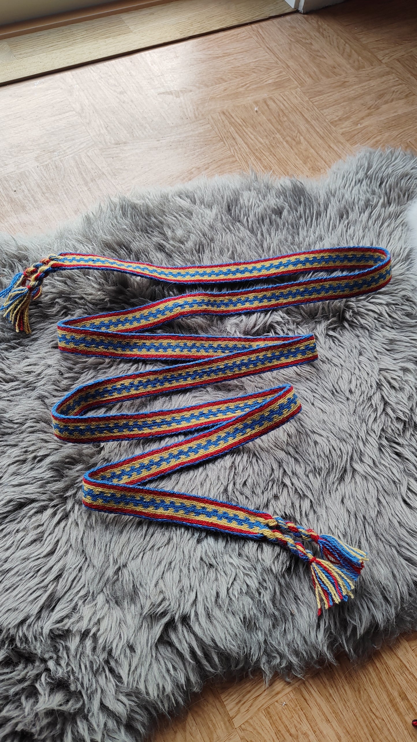 Bright blue,red and yellow Latvian folk costume belt