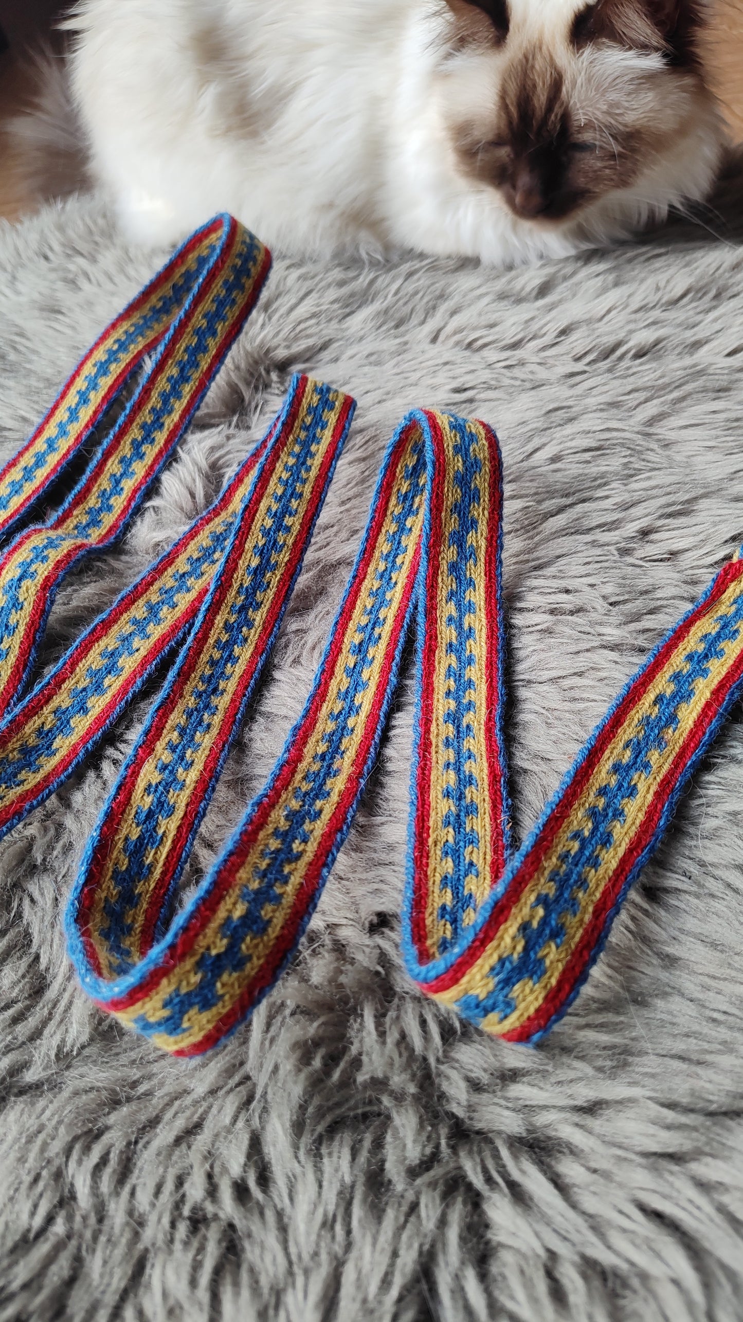Bright blue,red and yellow Latvian folk costume belt