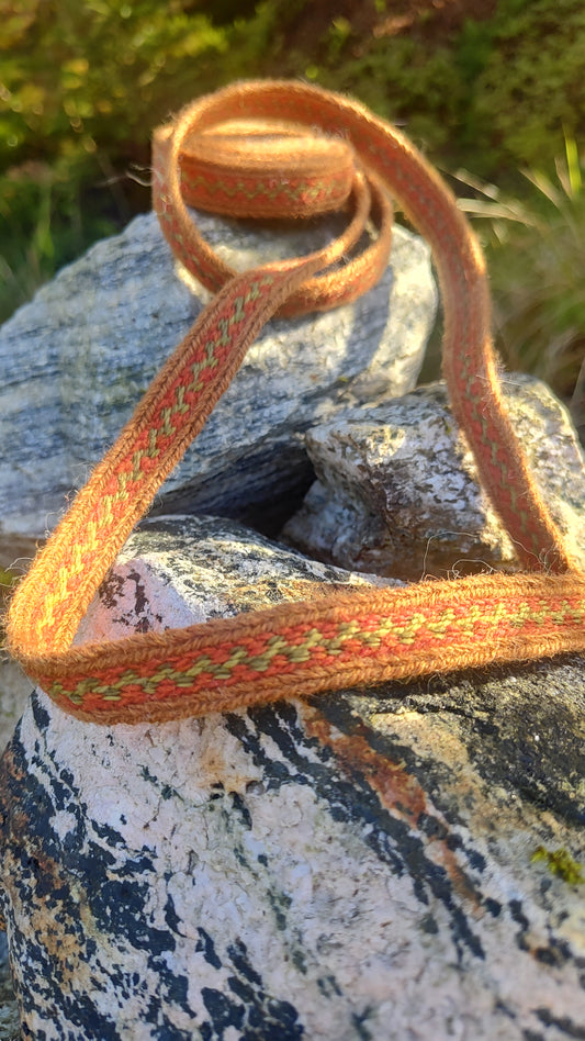 Narrow plant dyed medieval Latvian belt in colours of autumn