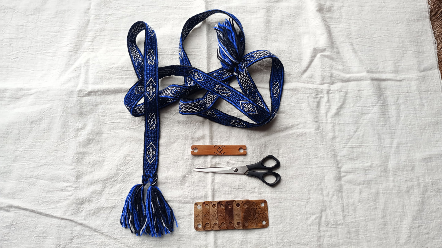 Bright blue belt with white motive