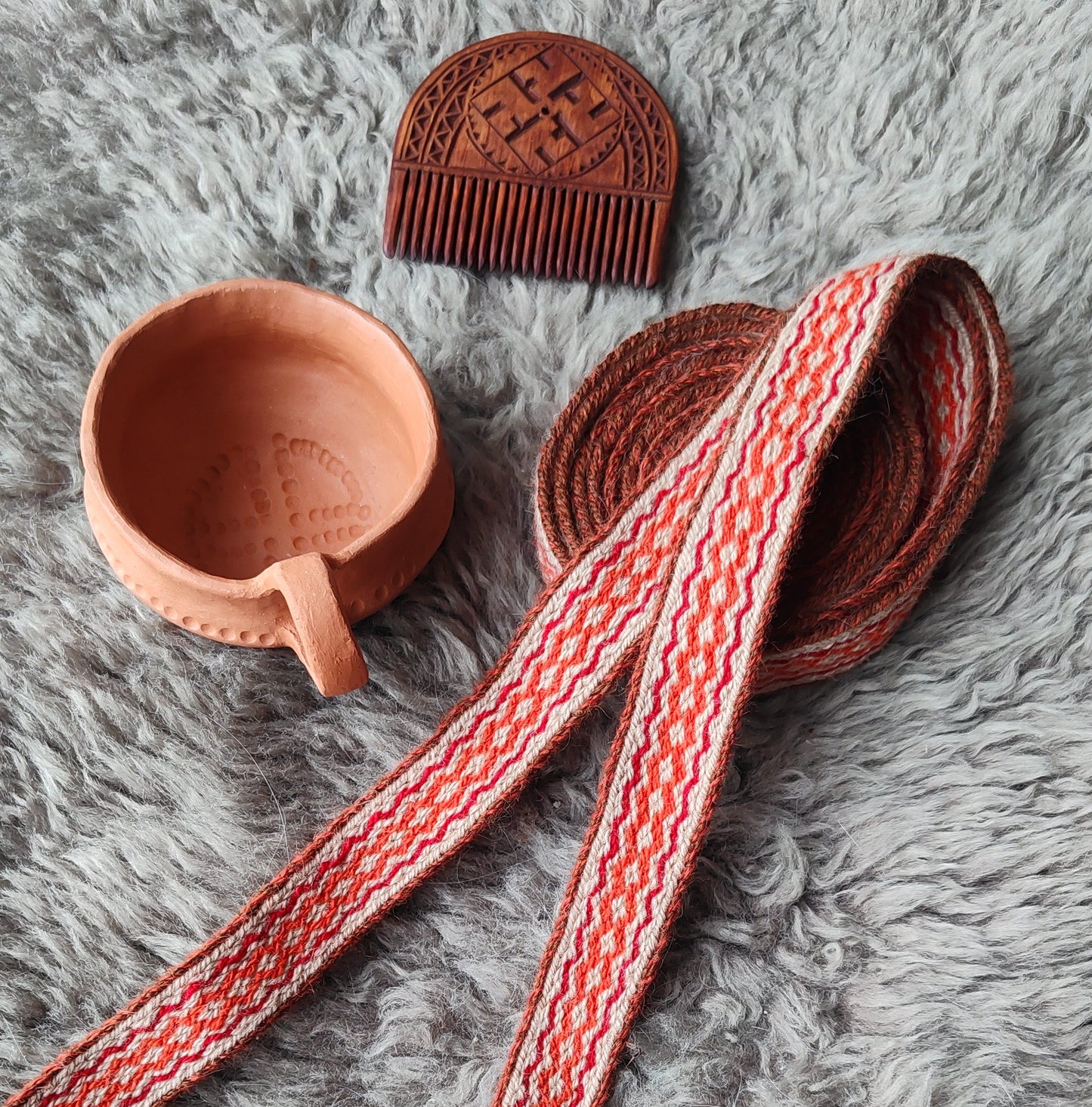 Double sided baltic belt in beige and orange