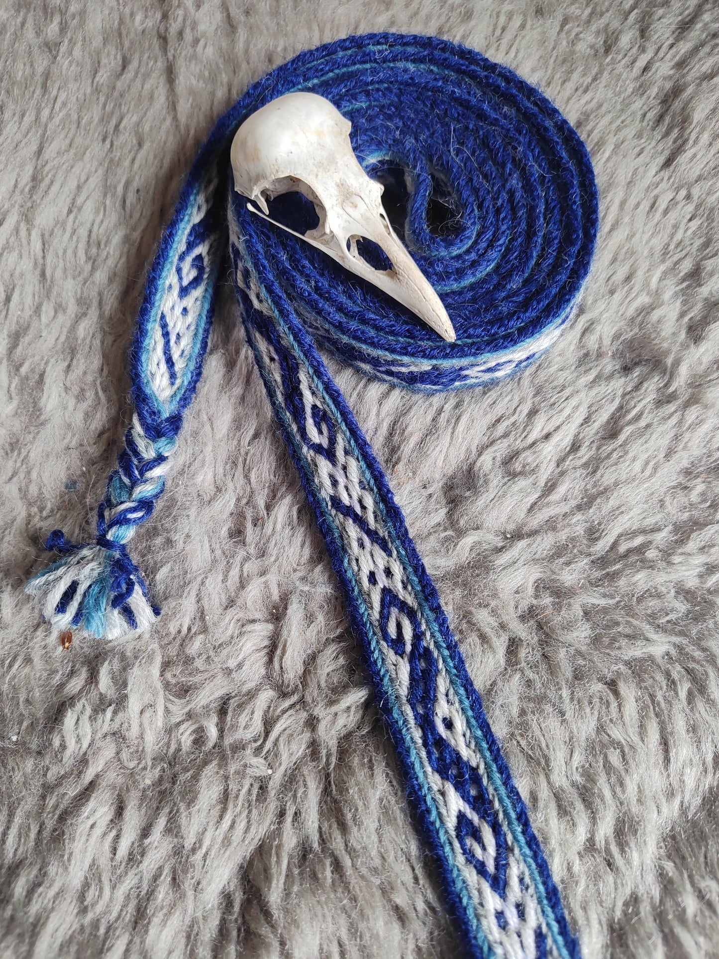 Belt with historical Latvian pattern in blue