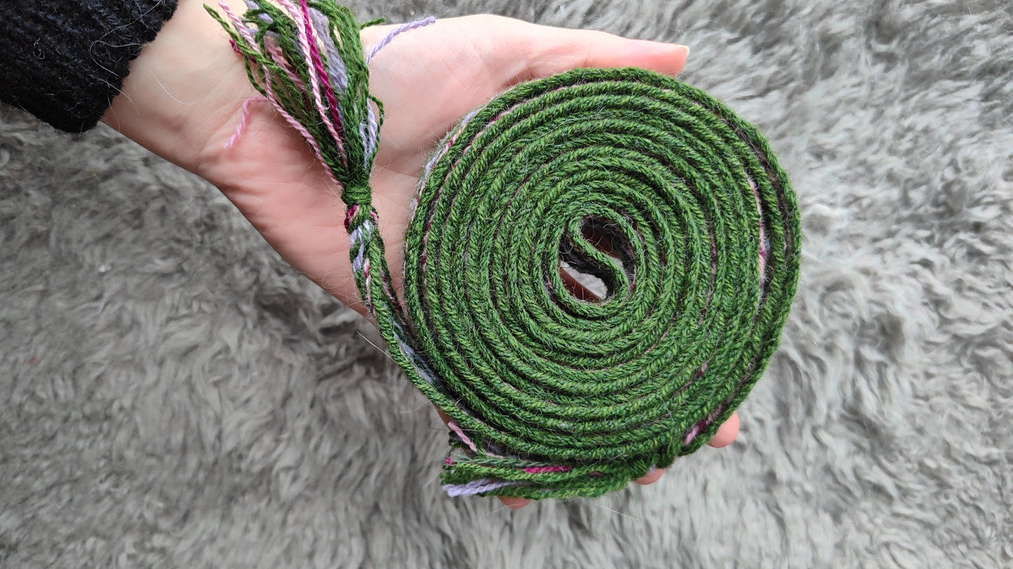 Spring themed belt with double spirals in purple and green