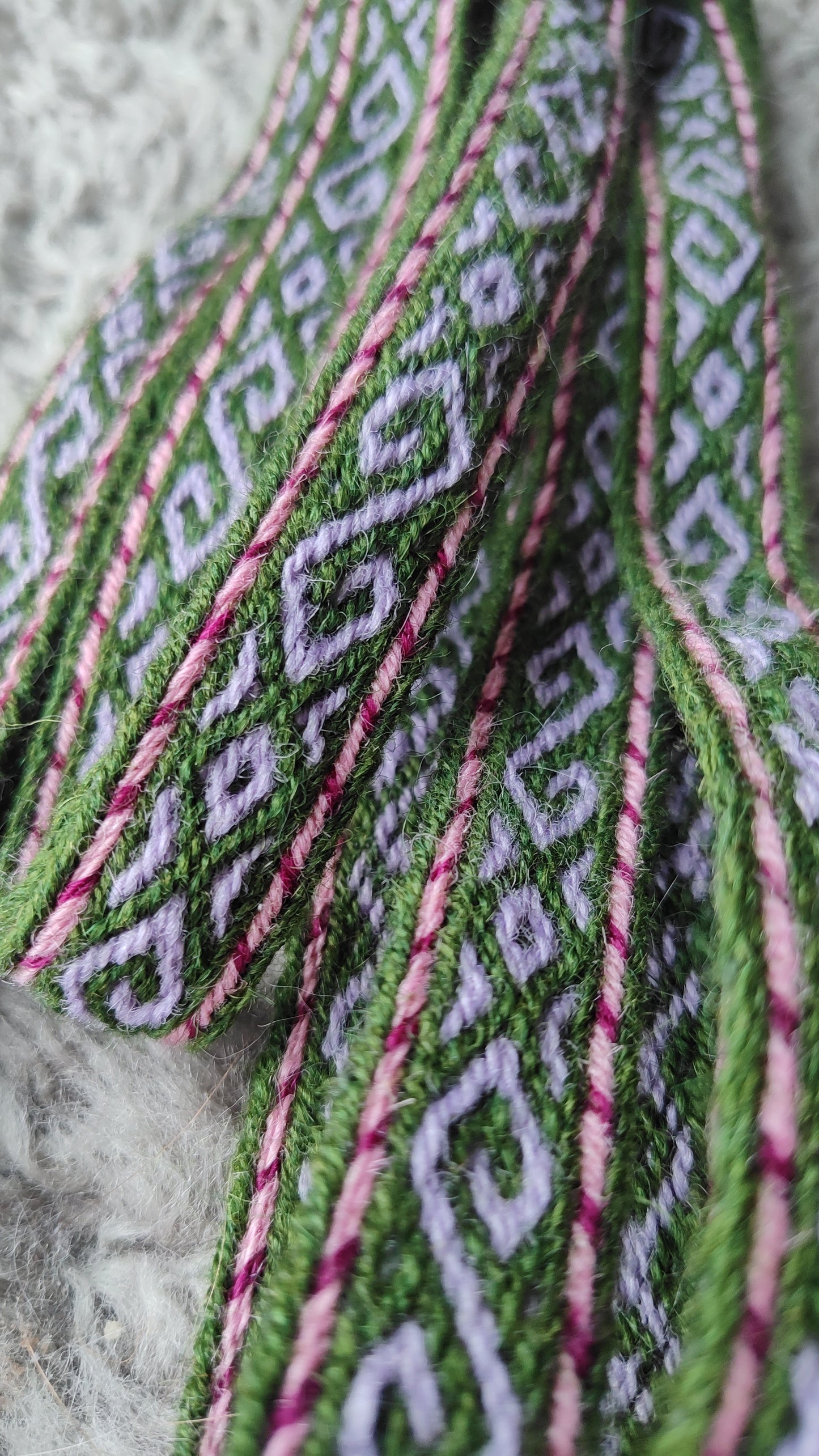 Spring themed belt with double spirals in purple and green