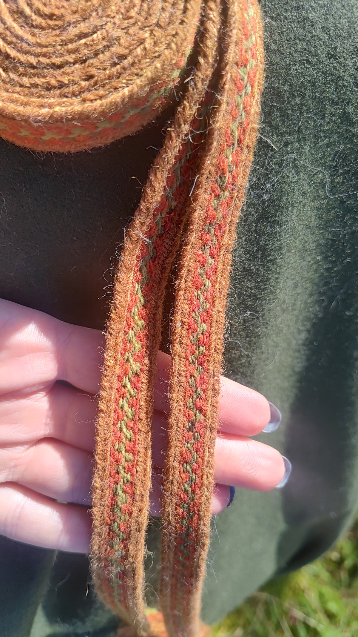 Narrow plant dyed medieval Latvian belt in colours of autumn