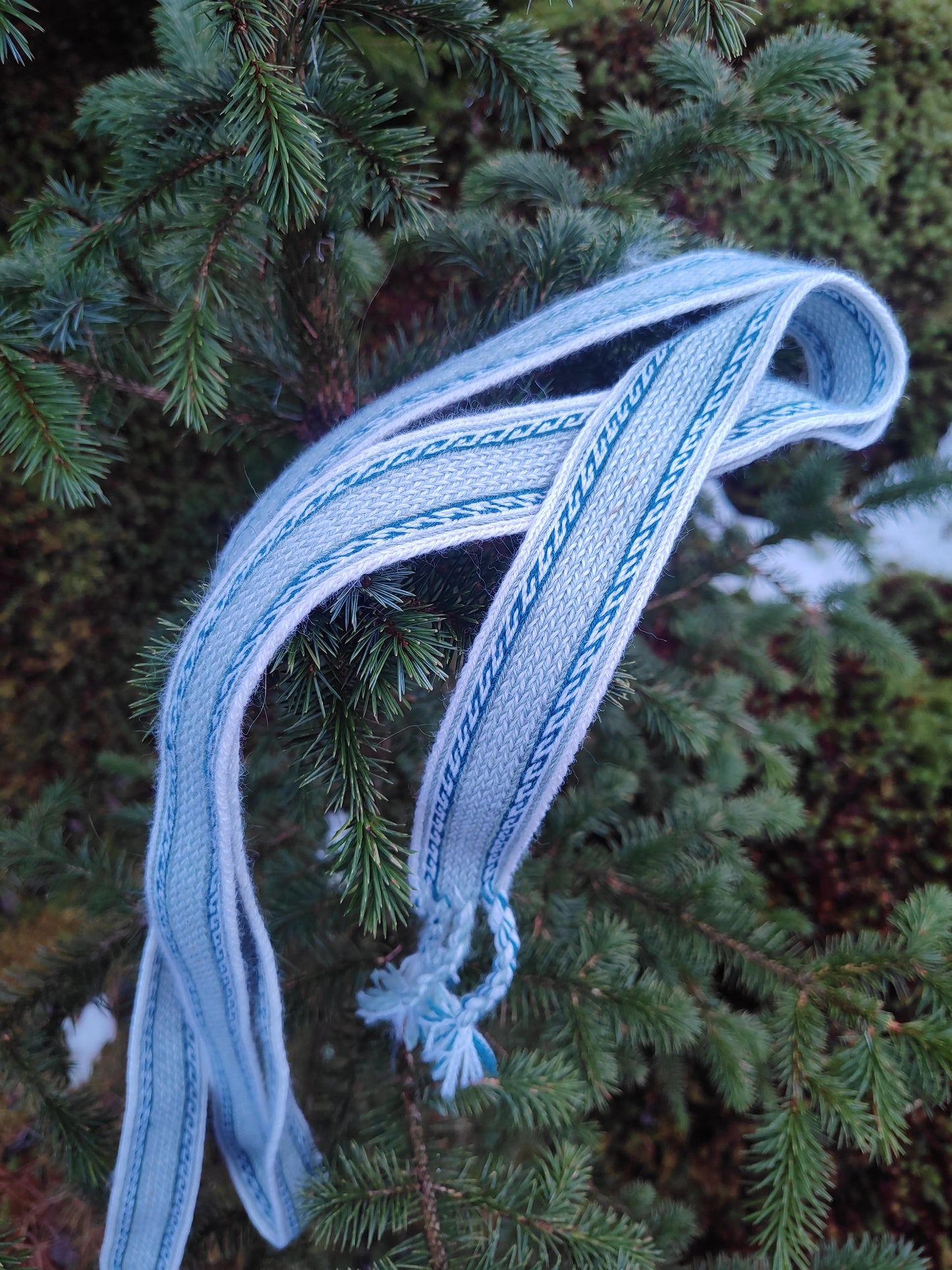 Blue double sided belt with Greek key detail