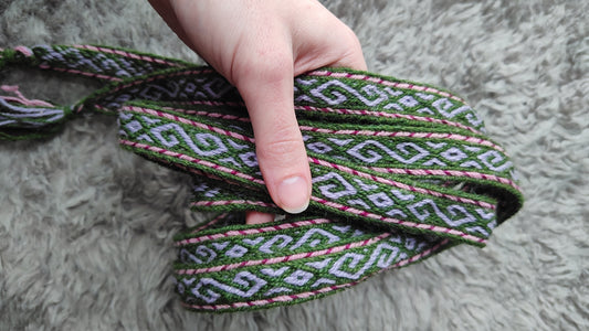 Spring themed belt with double spirals in purple and green