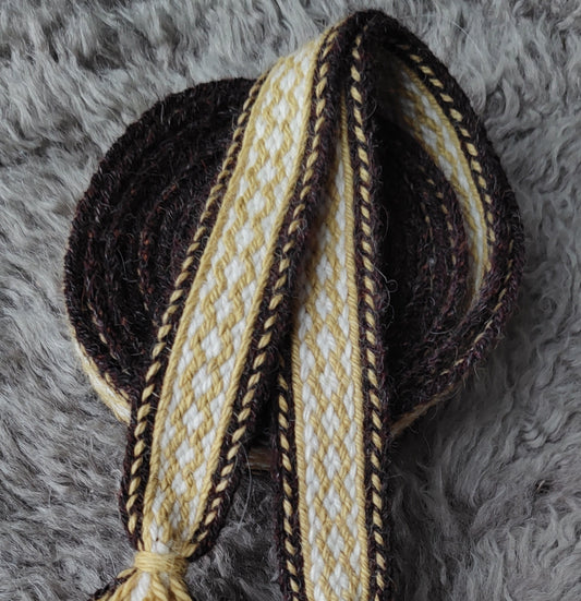 Brown and yellow-green double sided belt in Baltic style