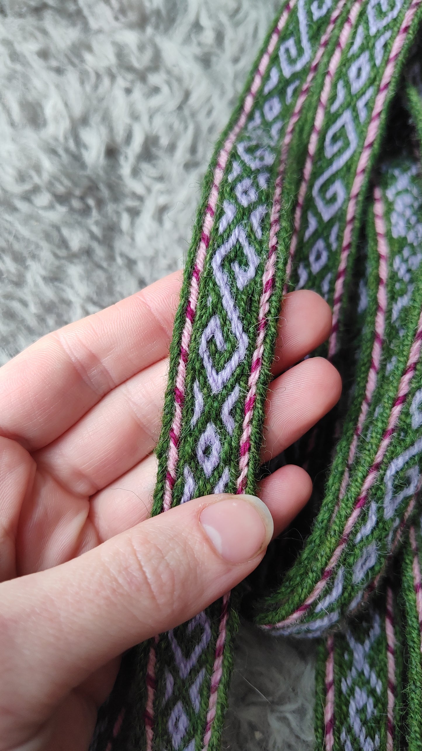 Spring themed belt with double spirals in purple and green