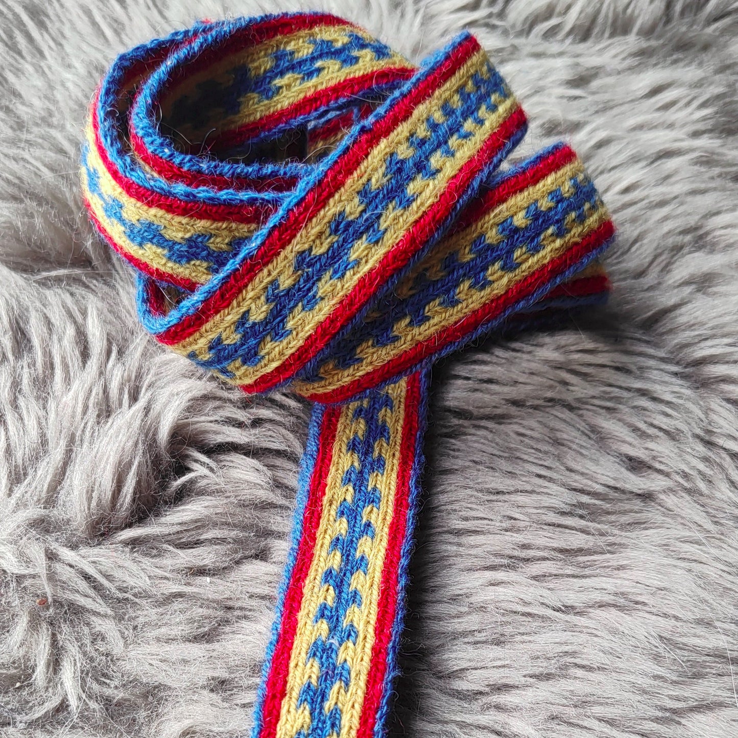 Bright blue,red and yellow Latvian folk costume belt
