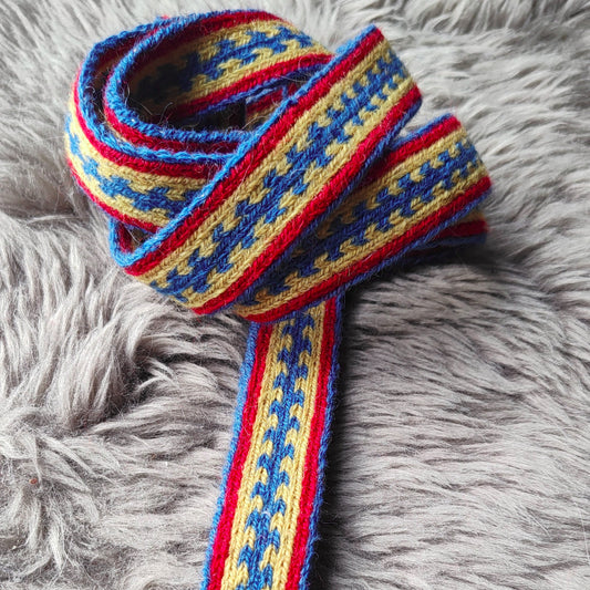 Bright blue,red and yellow Latvian folk costume belt