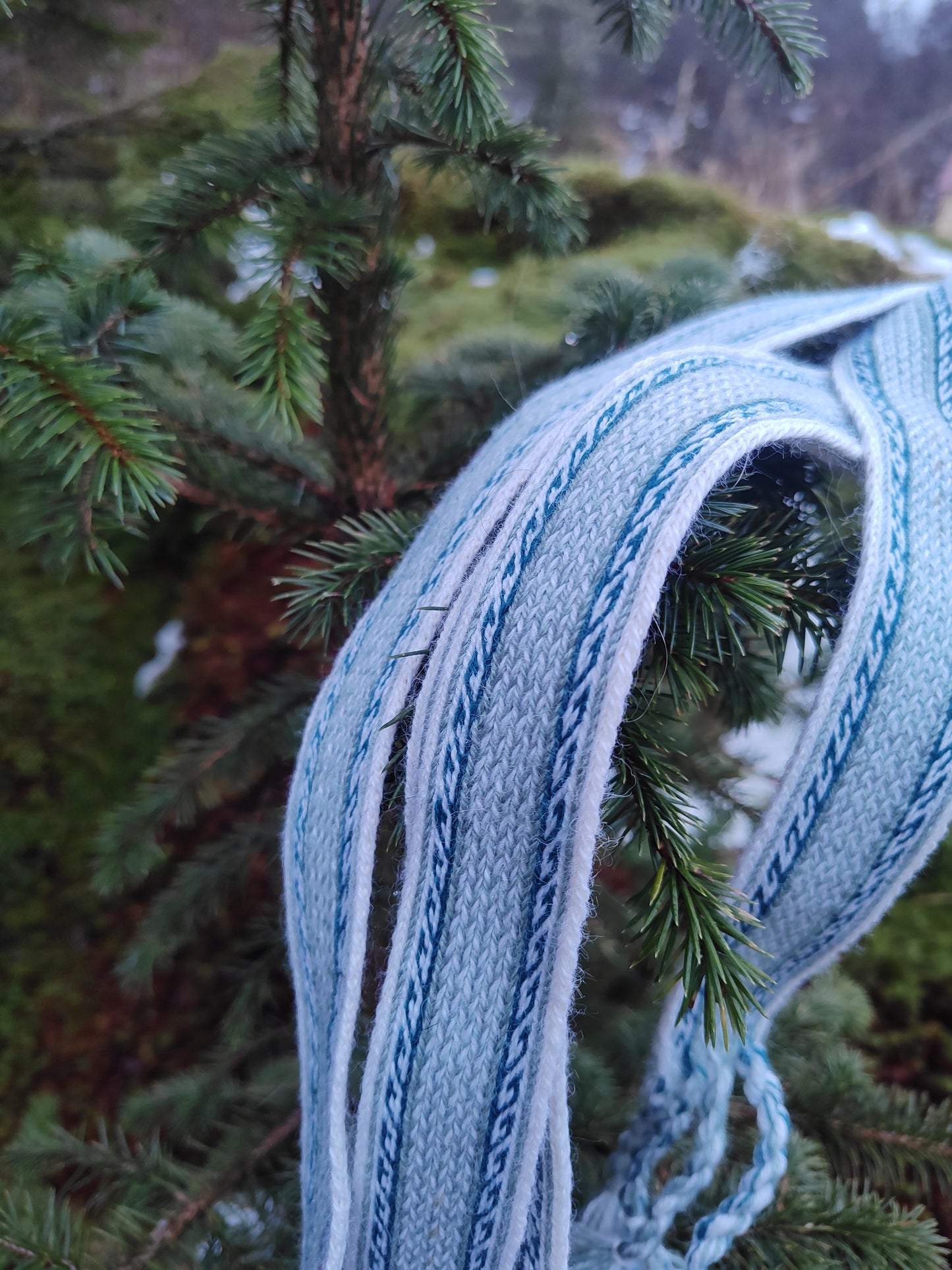 Blue double sided belt with Greek key detail