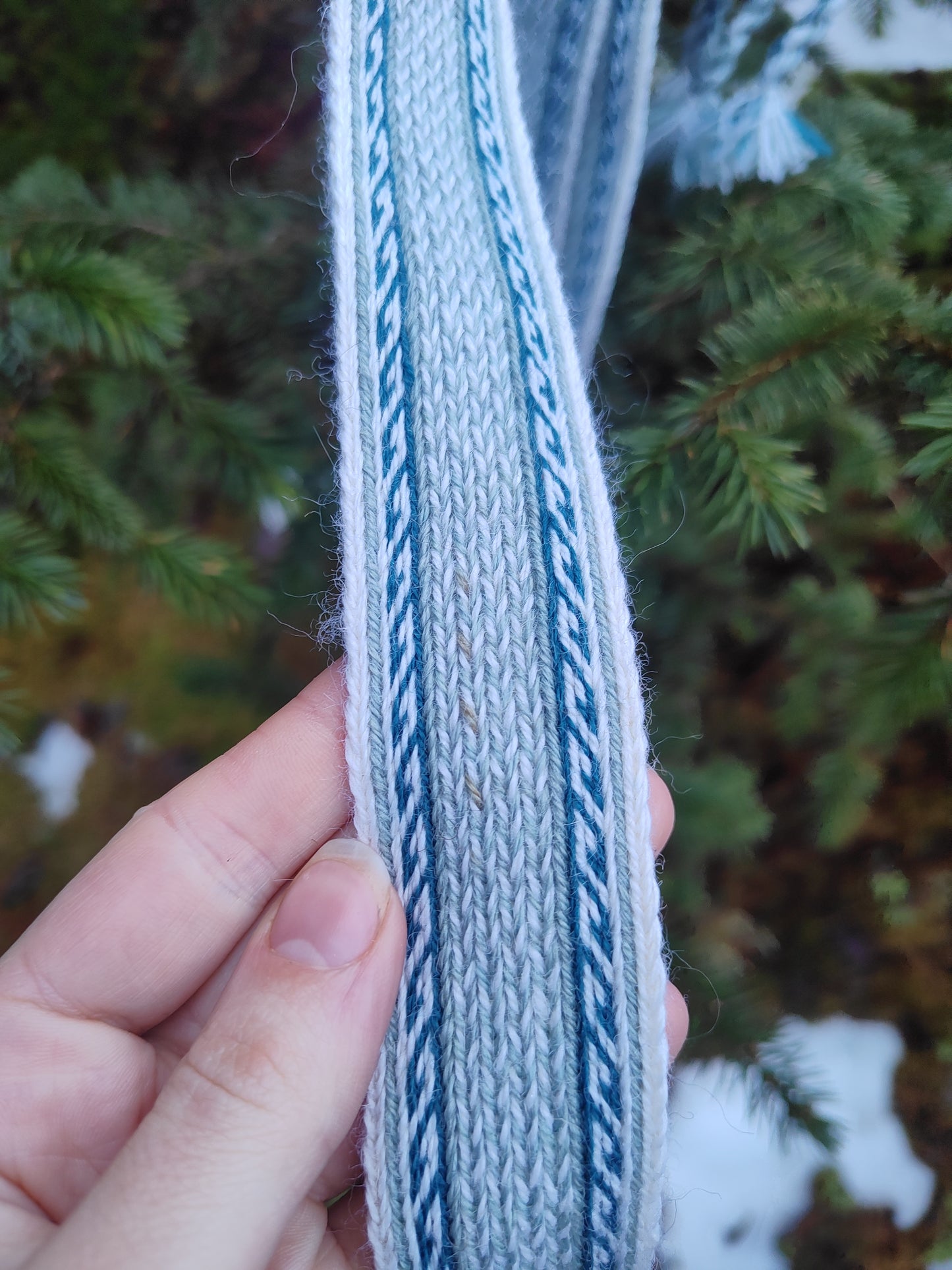 Blue double sided belt with Greek key detail