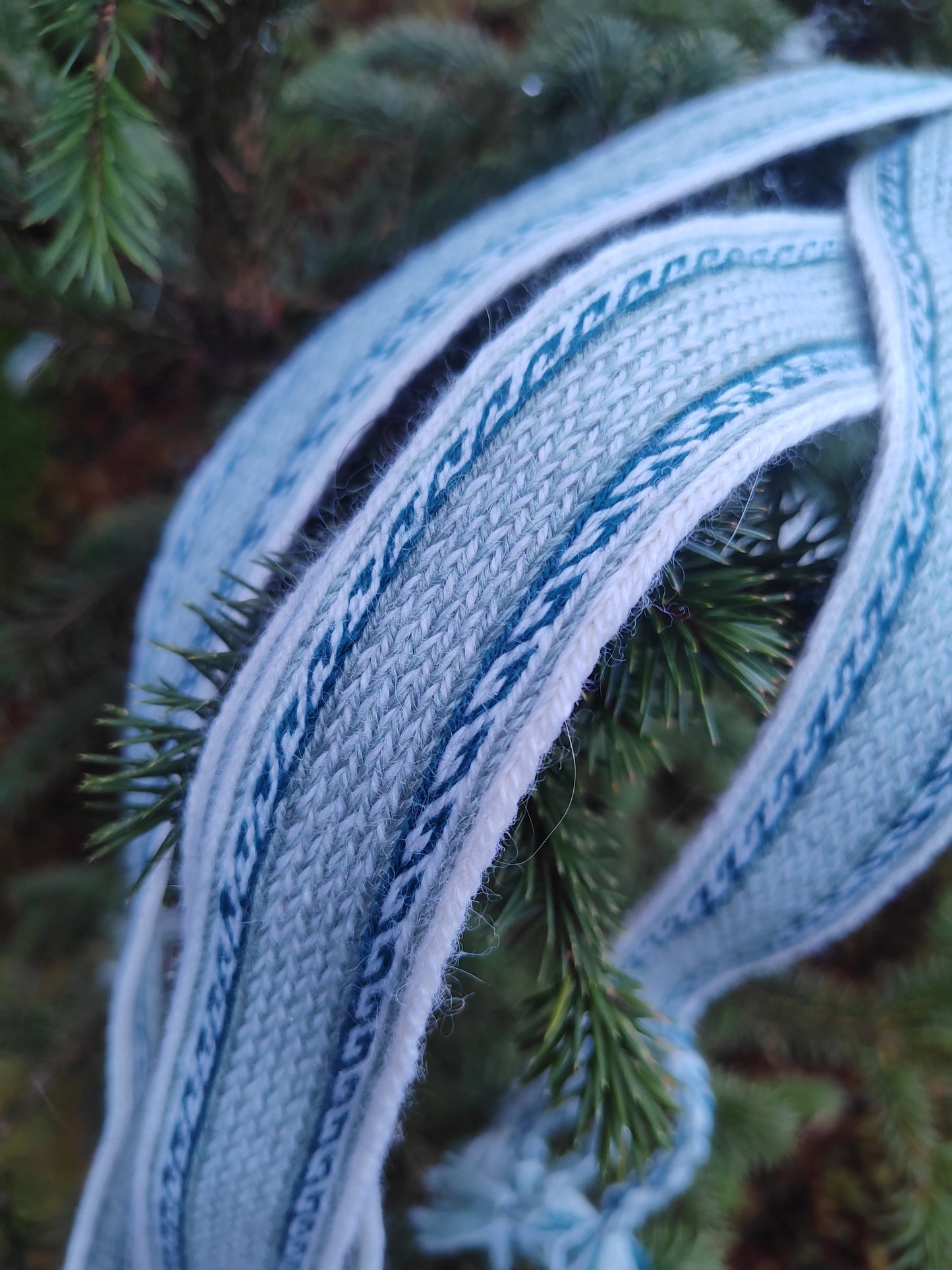 Blue double sided belt with Greek key detail