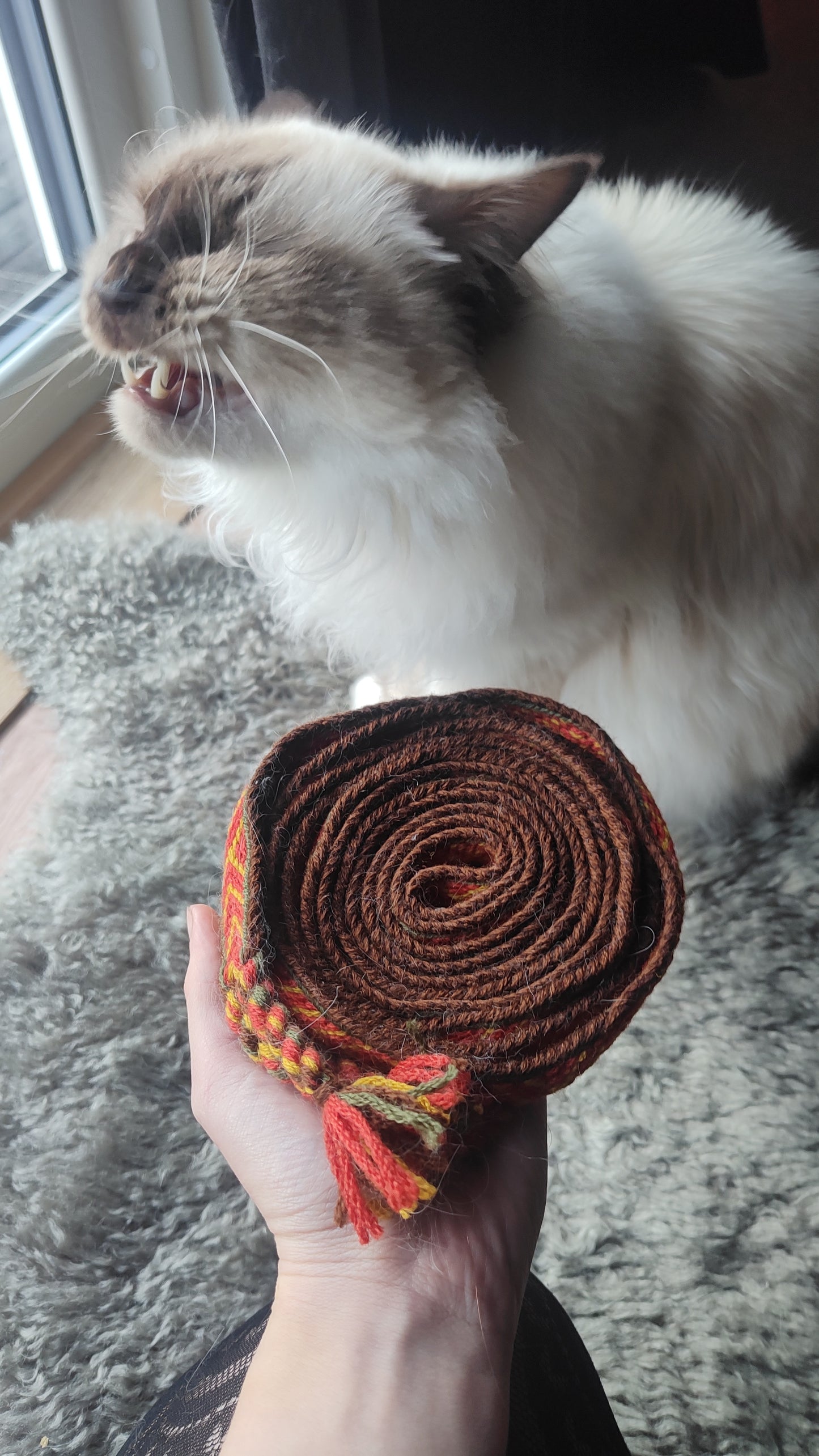 Narrow belt with red pattern
