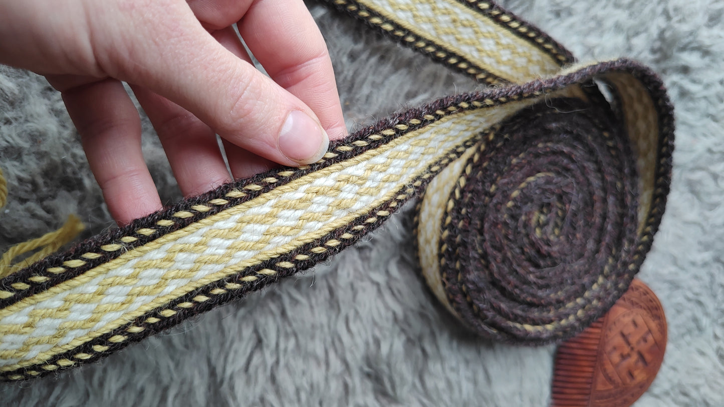 Brown and yellow-green double sided belt in Baltic style