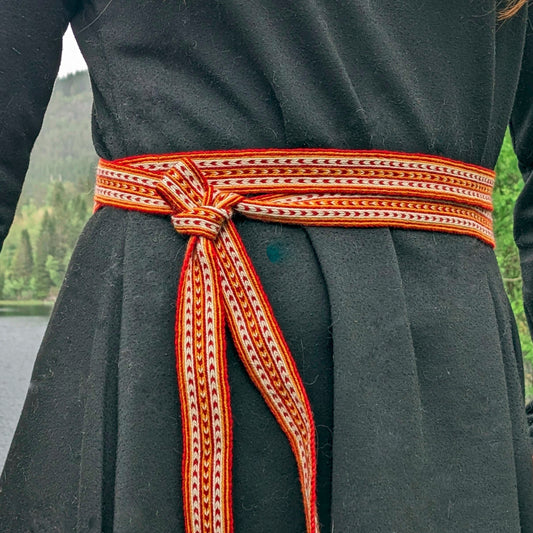 Red and yellow double sided belt with tassels