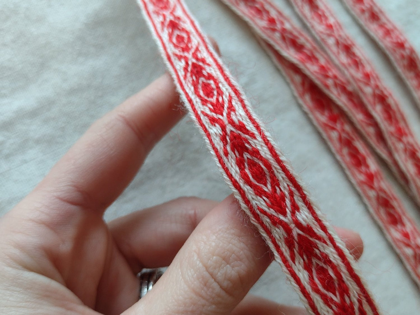 Folk style red and white ribbon