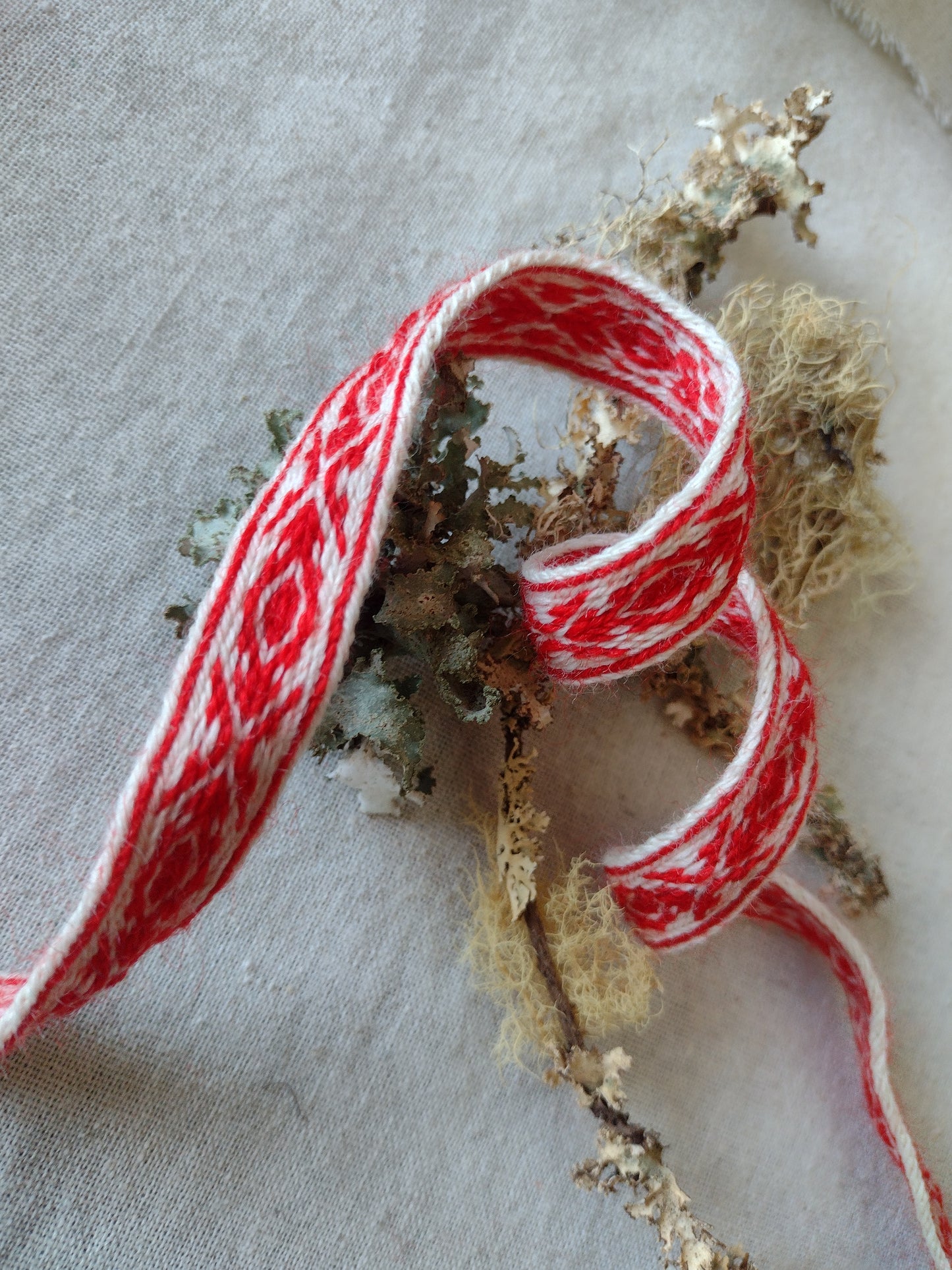 Folk style red and white ribbon