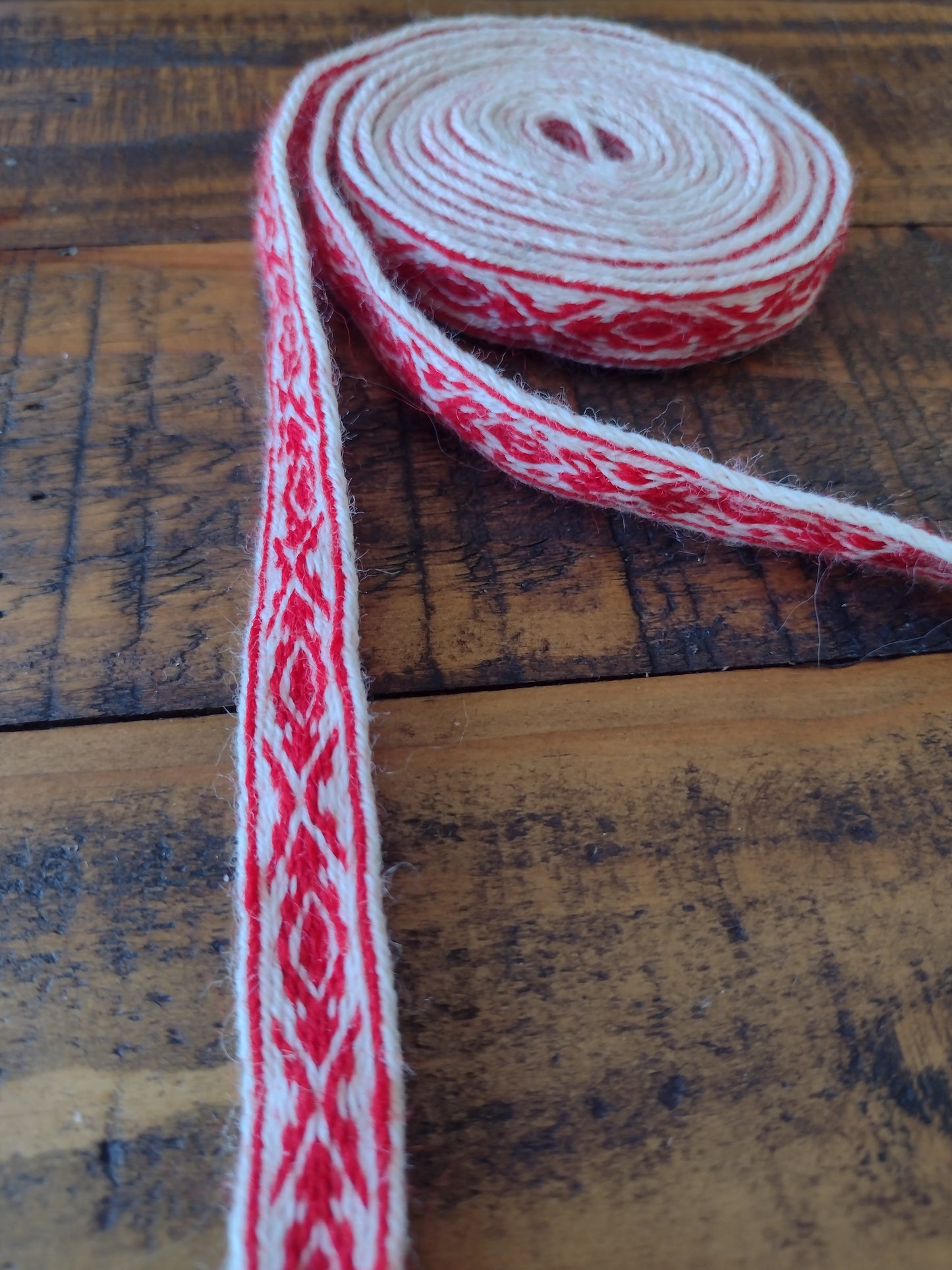 Folk style red and white ribbon