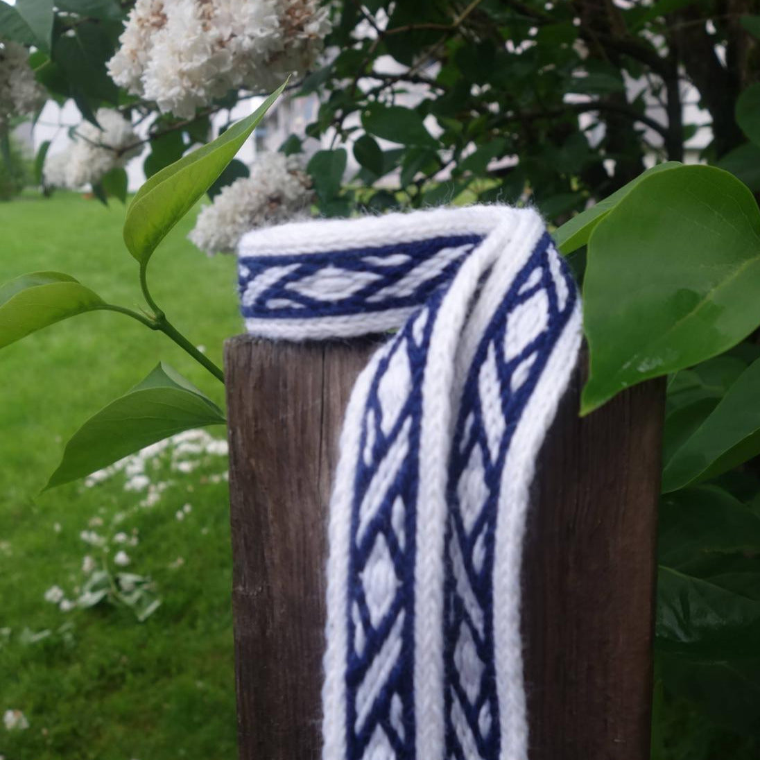 Made to order - White and blue ribbon with X pattern